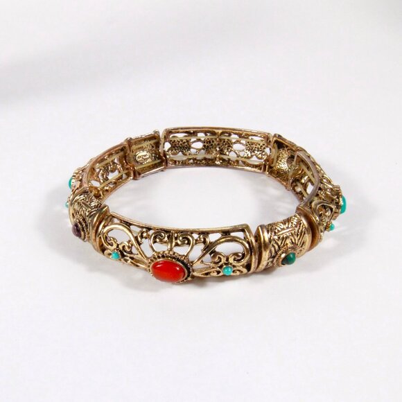 Vintage R. J. Graziano Gold Tone Strech Bracelet - Picture 1 of 6